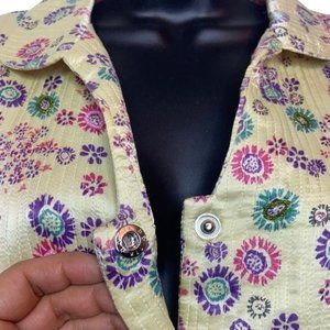 Antik Batik 100% Silk Floral Quilted Blazer W/ Beaded Accents Size Small